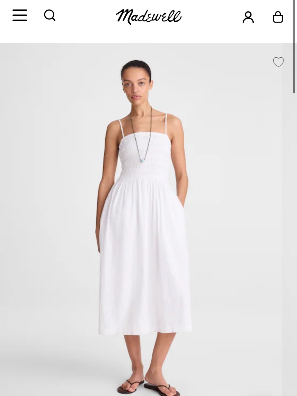 Madewell Peyton White Smocked-Strap Midi Dress